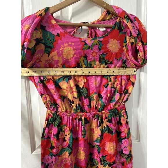 Billabong Heaven Sent Floral Open Back Mini Dress Long Blouson Sleeve Size M - Picture 9 of 12